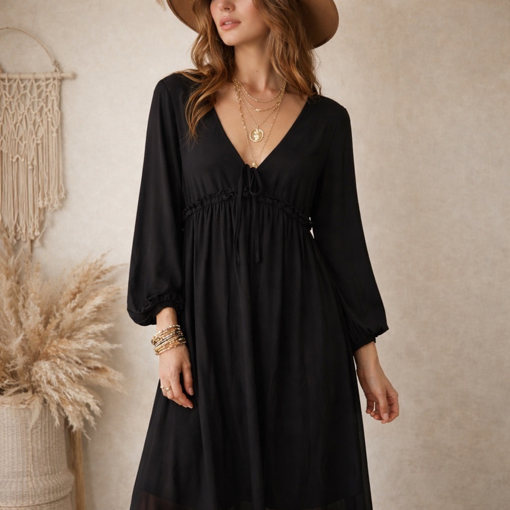 Joyfolie Black Bishop Sleeve Dress